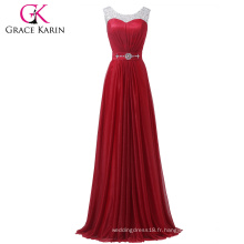 Grace Karin sans manches en perles et sequins Robes de soirée formidables de conception rouge CL6272